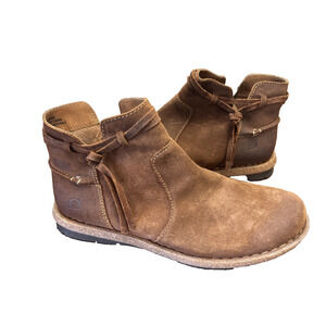 Born Wynter Ankle Boots Brown Leather Suede Round Toe Zip Flats Lace Up Sz 9.5